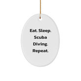 Funny Scuba Diving Gifts from Friends - Eat. Sleep. Scuba Diving. Repeat. Oval Ornament for Scuba Diving Enthusiasts - Image 1